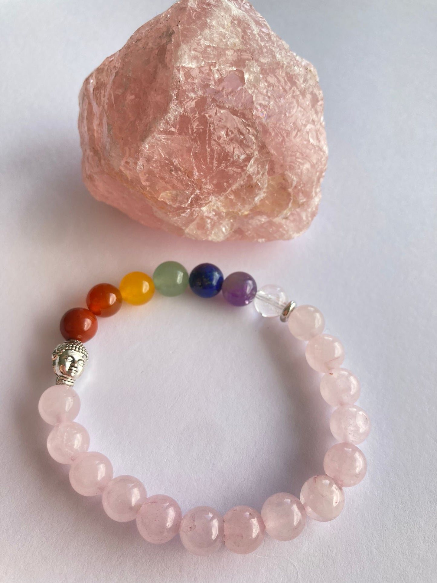 Pulseira de Chakras e Quartzo Rosa